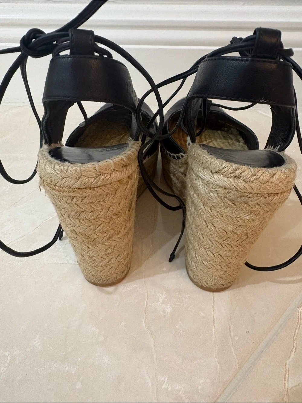 Saint Laurent (YSL) Black Leather Closed Toe Espadrille Wedge Sandals (Size 38)